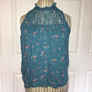 Blue Floral Sleeveless Blouse